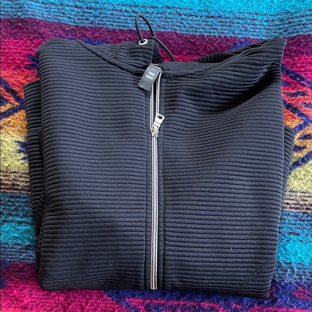DKNY Black Ribbed Zip-Up Hoodie